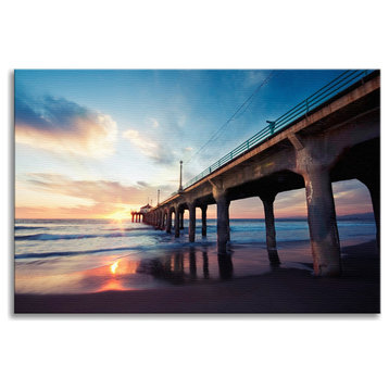 Tranquil Manhattan Beach Pier at Sunset Landscape Photo Canvas Wall Art Print, 16" X 20"