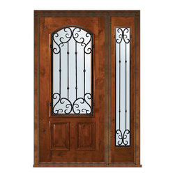 Prehung Sidelite Door 80 Alder Valencia Arch Lite Wrought Iron - Front Doors