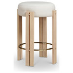 Meridian Furniture - Harrison Upholstered Counter Stool, Cream, Natural Finish - A work of art is the Harrison cream vegan leather upholstered counter stool designed to magnify your kitchen or bar area. Its unique design and high-quality materials, including a brushed brass metal footrest and rich natural legs, create a stylish and functional piece. A classic design enhances the luxurious feel to your space for a timeless aesthetic.