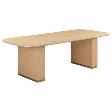 Akiba 96" Rectangular Dining Table, Ash Wood Cane Rattan 8ft Table
