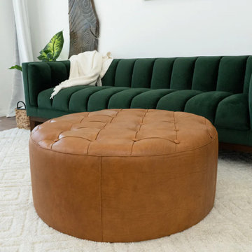 Modern Tan Leather Ottoman Timber