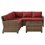 Crosley - Bradenton 4-Piece Outdoor Wicker Seating Set With Sangria Cushions - Create the ultimate in outdoor entertaining with Crosley's Bradenton Collection. This elegantly designed all-weather wicker sectional is the perfect addition to your environment. Bradenton provides the utmost in flexibility with its modular design that allows you to easily add sections as needed to fit any space. The finely crafted deep seating collection features intricately woven wicker over durable steel frames, and UV/Fade resistant cushions providing comfort, style and durability.