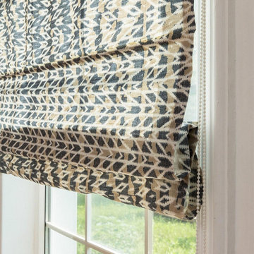 Camel and Dark Gray Quick Fix Washable Flat Fold Roman Shades, Window Blinds