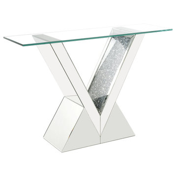 Console Table, Clear Glass, Mirrored and Faux Diamonds