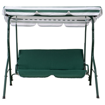 Sunjoy Green and White Covered 2-Seat Swing With Tilt Canopy