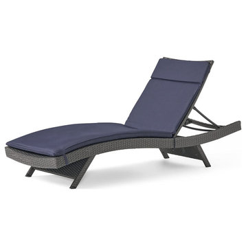 Outdoor Chaise Lounge, Polyethylene Wicker Frame and Adjustable Cushioned Seat