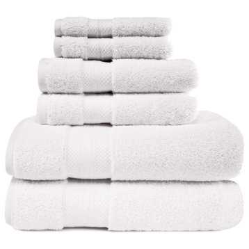6 Piece Turkish Solid Cotton Hand Bath Towels, White