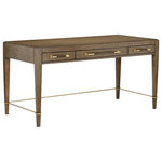 Currey & Company - Verona Chanterelle Desk - X marks the spot when the Verona Chanterelle Desk is introduced into a room. Made of mahogany that has been treated to a woodland-inspired chanterelle finish, it has been given a touch of gold with the champagne-finished iron and coffee-finished brass detailing. This is one of our pieces that proves the brilliance of our design team, as the stretchers that clasp each leg are so chicly rendered, they artfully meet at a crosshatch in the middle of the negative space. Other features are adjustable glides and solid mahogany dovetail drawers. There are a number of pieces in several finishes in the Verona family of furnishings.