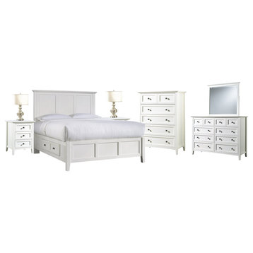 Pantego 6PC Queen Storage Bed, 2 Nightstand, Dresser, Mirror, Chest White