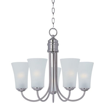 Logan 5-Light Chandelier, Satin Nickel With Frosted Glass/Shade