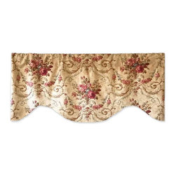 Priority Home and Design - Victorian Rose Crimson and Honey Damask Valance - Valances