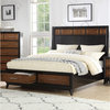 Wooden Eastern King Bed With Black Headboard/2 Footboard Drawers Dark Brown