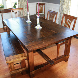 6 Ft. Pine Farmhouse Table & Matching Bench - Dining Tables
