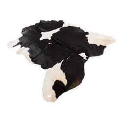 Luxury Natural Cowhide Area Rug, Handmade, Black-White, Hair-on-Hide, 6'7"x5'7" - Area Rugs