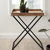 Unique Modern End Table, Crossed Frame With Tray Mango Wood Top, Natural/Black