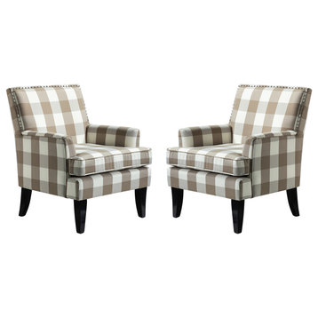 Wooden Upholstery Armchair, Set of 2, Buffalo Beige