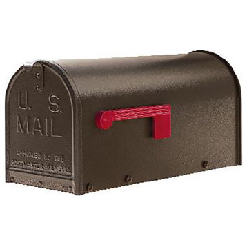 Janzer Curbside Mailboxes W/Red Flag, Textured Bronze