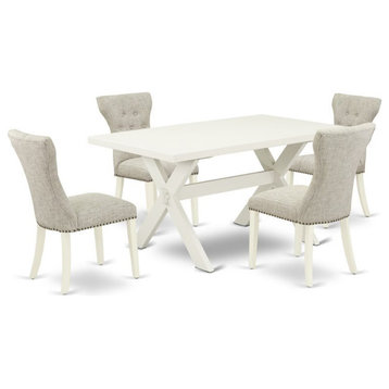 East West Furniture X-Style 5-piece Wood Dining Room Set in Linen White