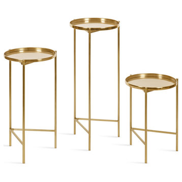 Ulani Round Metal Accent Table Set, Gold 3 Piece