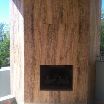 Peach Limestone Backyard Fireplace