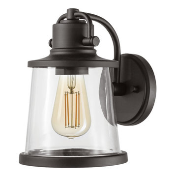 Charlie 1-Light Matte Black Outdoor Indoor Wall Sconce With Clear Glass Shade