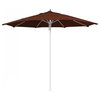 11' Patio Umbrella Silver Pole Fiberglass Rib Pulley Lift Sunbrella, Bay Brown