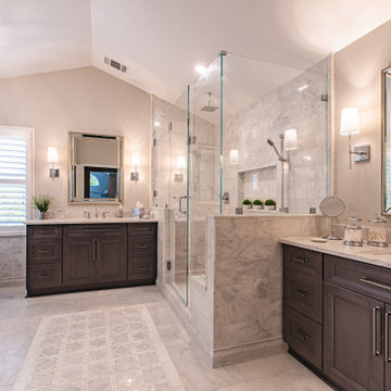 Modern White and Gray Marble Master Bathroom in Fairfax Station, VA