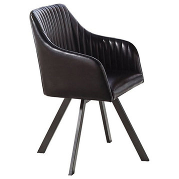Pemberly Row Wood Tufted Sloped Arm Swivel Dining Chair in Black & Gunmetal
