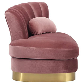Landra Modern Pink Velvet and Gold Loveseat Chaise
