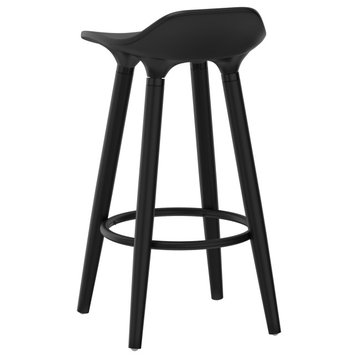 ABS Plastic and Wood Backless 26" Counter Stool, Set of 2, Black