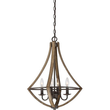 Modern Farmhouse 4 Light Candle Style Caged Dinette Chandelier Faux Wood