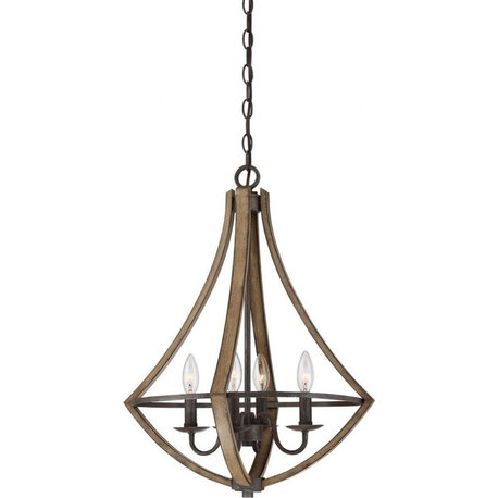 Modern Farmhouse 4 Light Candle Style Caged Dinette Chandelier Faux Wood