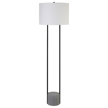 65" Black Column Floor Lamp With White Frosted Glass Drum Shade