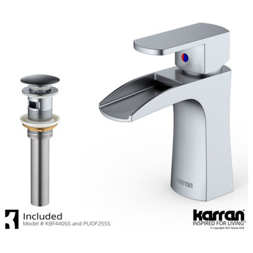 Karran KBF440 1-Hole 1-Handle Basin Faucet With Pop-up Drain, Stainless Steel