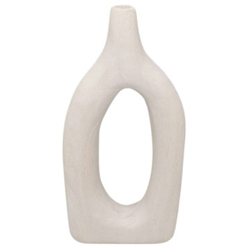 Wood, 14"h Cut-out Vase, White