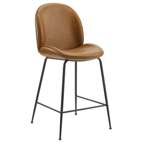 Scoop Black Powder Coated Steel Leg Vegan Leather Counter Stool, Tan