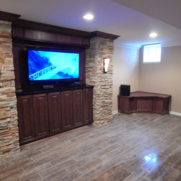 Basement remodel, custom entertainment system, kitchenette
