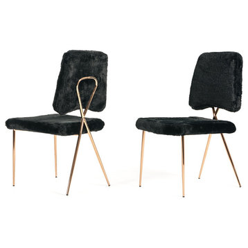 Candace, Modern Black Faux Fur Dining Chair, Set of 2