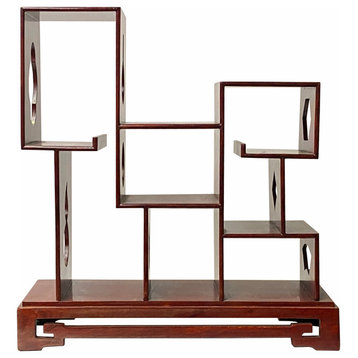 Chinese Brown Mahogany Rectangular Small Curio Display Stand Hws1752