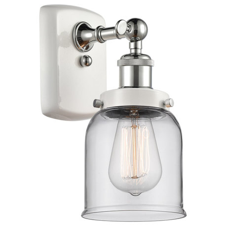 Ballston Small Bell 1 Light Wall Sconce, White and Polished Chrome, Clear Glass