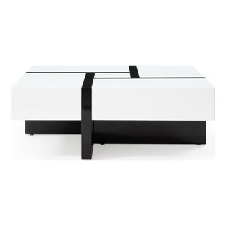 Mcintosh High Gloss Coffee Table with Storage - White Square with Black  Accents - Contemporary - Coffee Tables - by Zuri Furniture | Houzz
