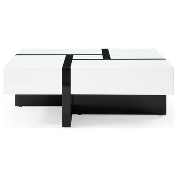 Modern Mcintosh Square Coffee Table Glossy White Lacquer Black Lacquer Accents