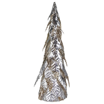 20" Platinum and Champagne Sequins Table-Top Layered Christmas Cone Tree