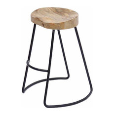 The Urban Port 24" Contemporary Wood Saddle Seat Small Barstool in Brown/Black