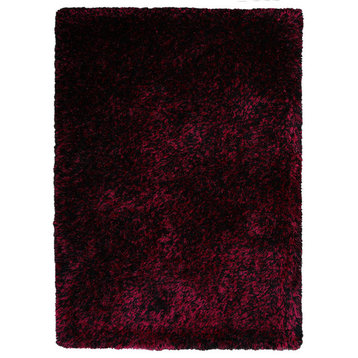 Hand Tufted Shag Polyester Area Rug Solid Violet Black, [Rectangle] 6'x9'