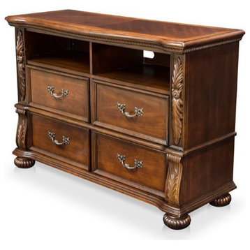 Furniture of America Eleo Traditional Wood 4-Drawer Media Chest in Brown Cherry