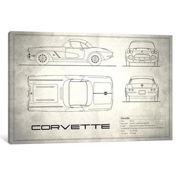 Chevrolet Corvette C1 Body Type, Vintage Silver Wrapped Canvas Print, 18x12x1.5