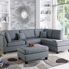 Fabric Reversible 3-Piece Sectional Chaise Sofa Set, Ottoman Pillows, Gray