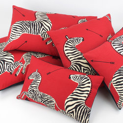 Red Zebra Print Throw Pillows with Scalamandre Fabrics - Decorative Pillows