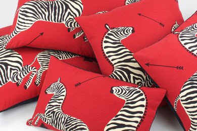 Red Zebra Print Throw Pillows with Scalamandre Fabrics